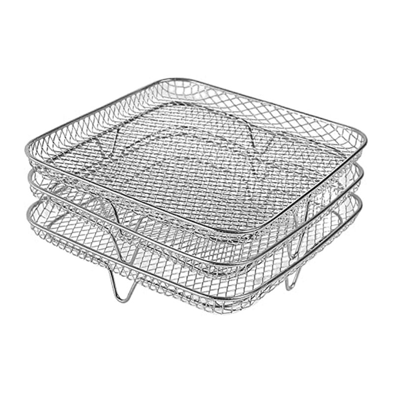 Stainless Steel Air Fryer Rack With Clip, Square Stackable Baking Basket Multi-Layer Dehydrator Rack Air Fryer Parts