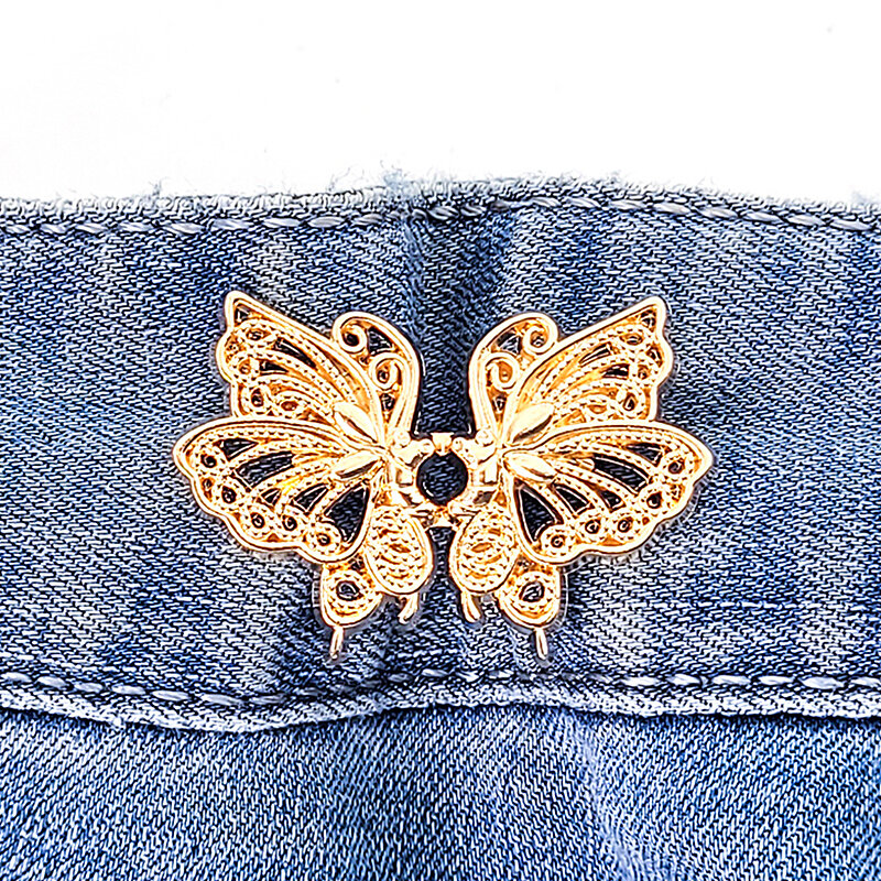 Celana pengencang sayap kupu-kupu kancing logam dapat dipakai ulang Pin gesper jahit kancing dapat ditarik untuk Jin sempurna mengurangi pinggang