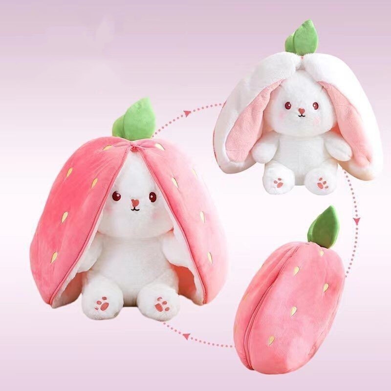 Funny Joy Kawaii Fruit Bunny Plush Toy Cute Carrot Strawberry Turn Into Rabbit Plush Toy Kids Birthday Christmas Gift