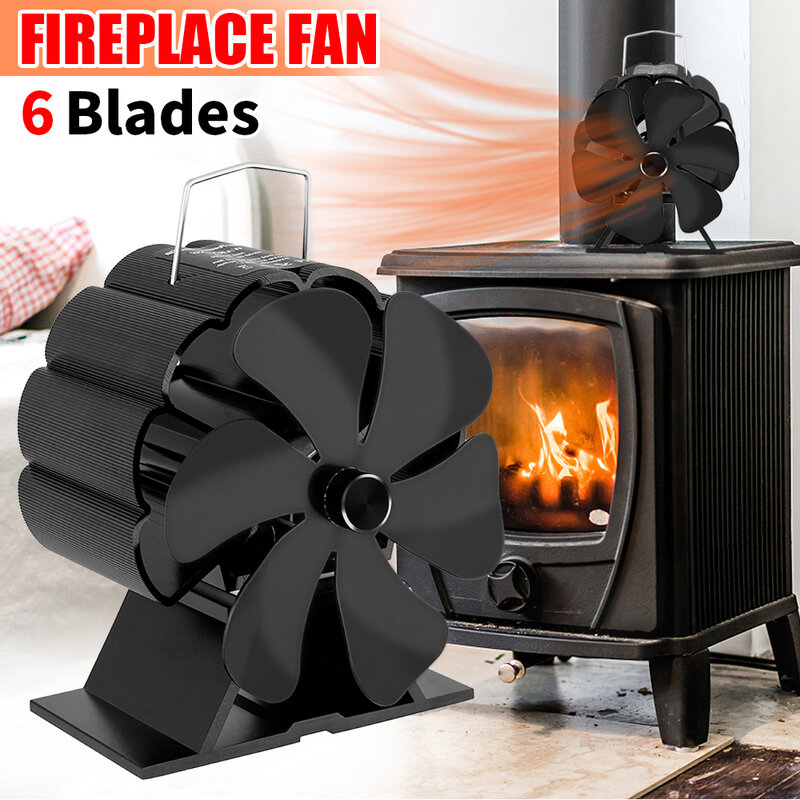 6 Blades Mini Stove Fan Heat Powered Fireplace Fan Log Wood Burner Energy Saving Quiet Eco-fan Home Efficient Heat Distribution