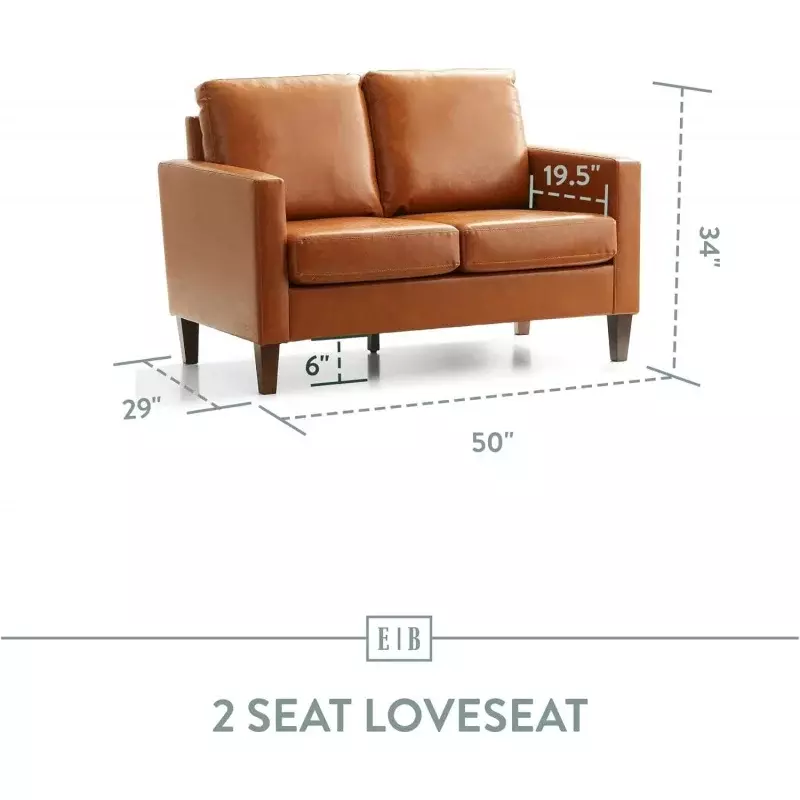 Edenbrook Archer Upholstered Loveseat - Camel Faux Leather Loveseat - Living Room Furniture - Small Loveseat - Mid Century Moder