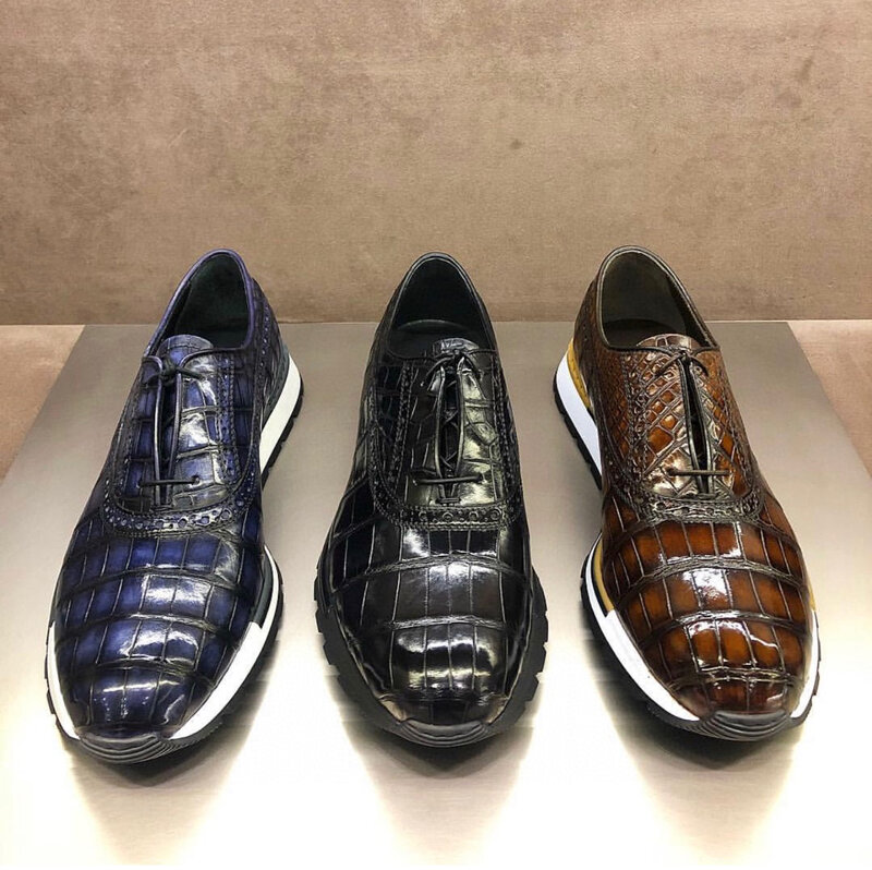Tênis de jacaré de seetoo com neoprene antiderrapante entalhado única cor sapatos casuais feitos sob encomenda do negócio