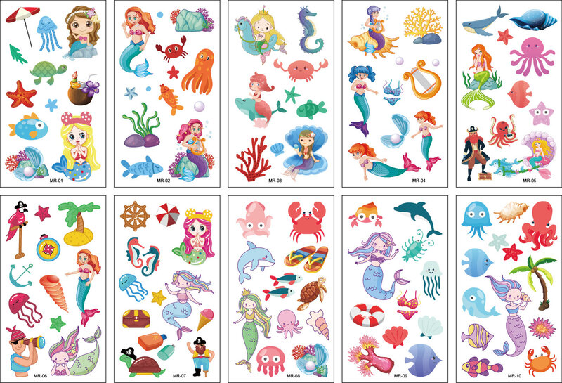 10 Pack Fake Tattoo Stickers Cartoon Tijdelijke Tattoos Kids Arm Tatoeages Kids Onderzeese Mermaid Fun Party Tattoo Stickers