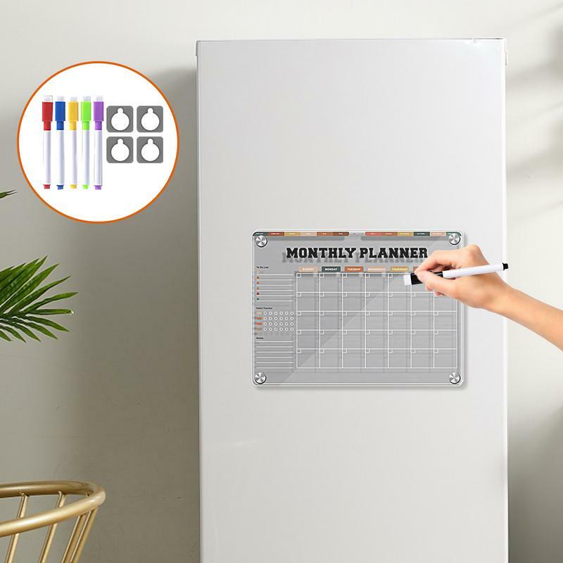 Refrigerador seco Apagar Frigorífico Board, calendário magnético, acrílico Clear Message, Notepad Planner, 12x9"