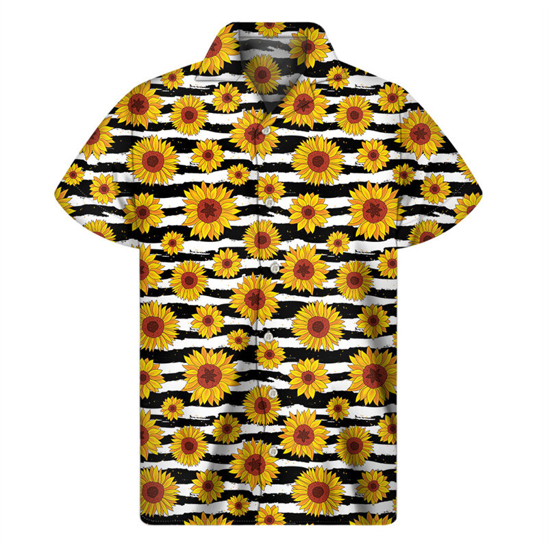Рубашка Aloha мужская с 3D-принтом подсолнуха, милая Гавайская одежда с цветочным принтом, летние топы с коротким рукавом, уличная блузка на пуговицах с лацканами