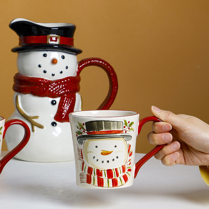Рождественская керамическая чашка, кружка со снеговиком, семейная чашка для молочного завтрака, кофейная чашка, винтажная чашка фэн-шуй, праздничный подарок для мужчин и женщин