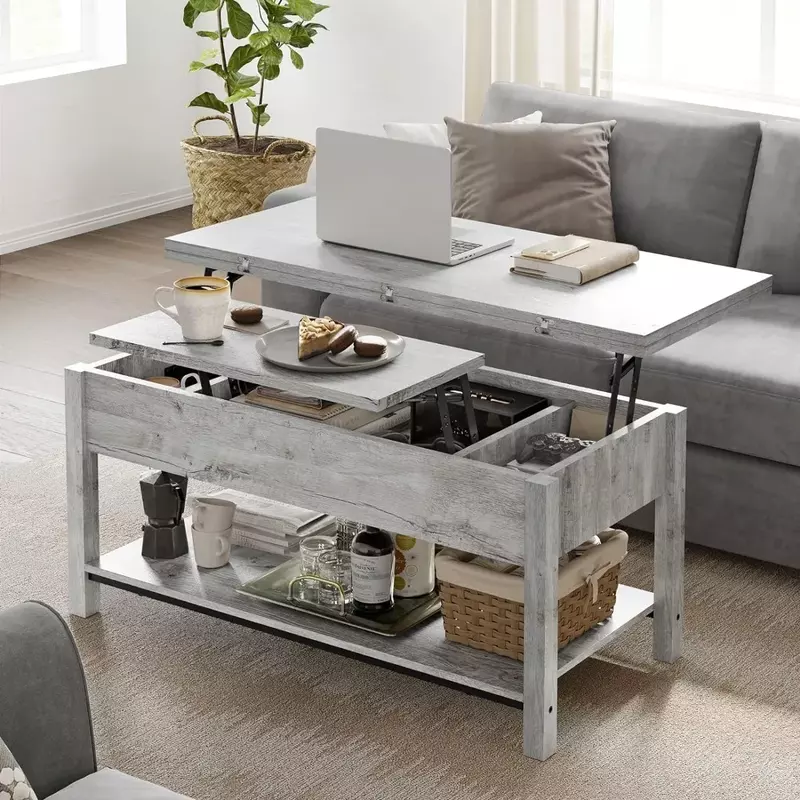 Серый скрытый кофейный столик с подъемом 41,7 дюйма, преобразуется в обеденный стол для столовой, приемной, столы для гостиной