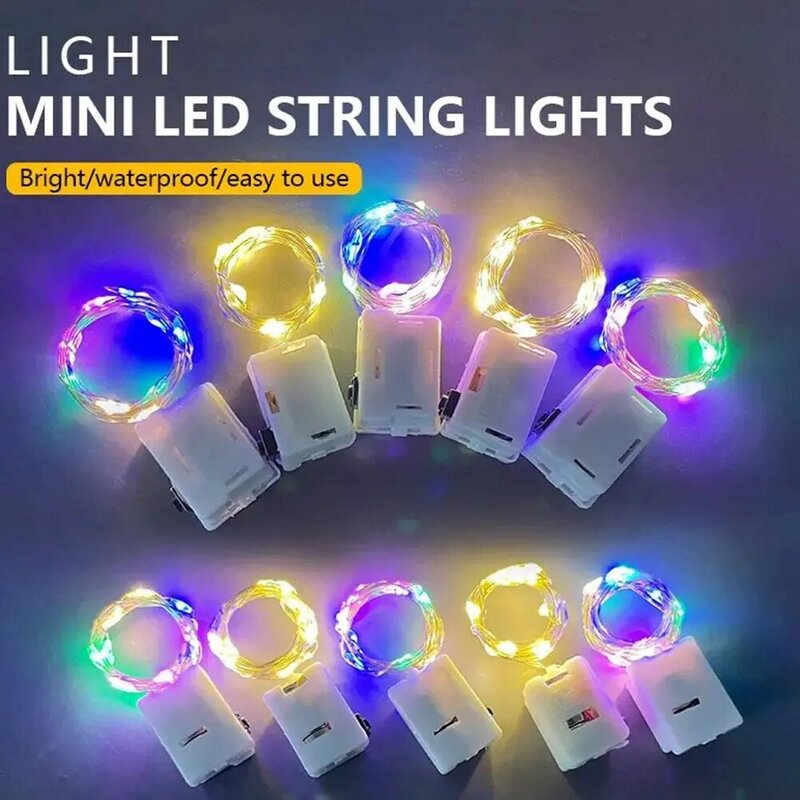 Kawat LED lampu peri Mini Garland 1m 2m CR2032 baterai pohon Natal String baru Flash cahaya String lampu tahun kecil P9N2