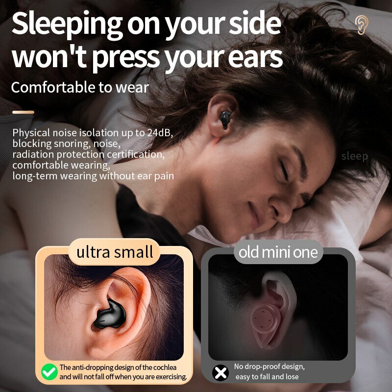 سماعات أذن TWS لاسلكية للنوم غير مرئية تعمل بالبلوتوث 5.3 سماعات أذن مخفية IPX5 مقاومة للماء للحد من الضوضاء سماعات رياضية