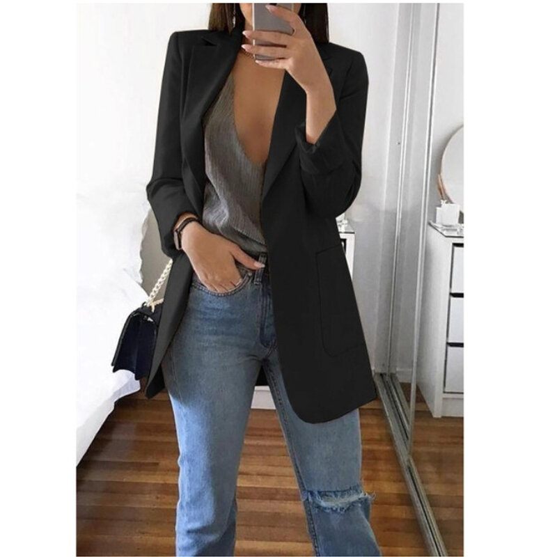 European and American Fashion Casual Suit Polo Neck Slim Fit Cardigan Temperament Women's  Coat Spring and Autumn 2024