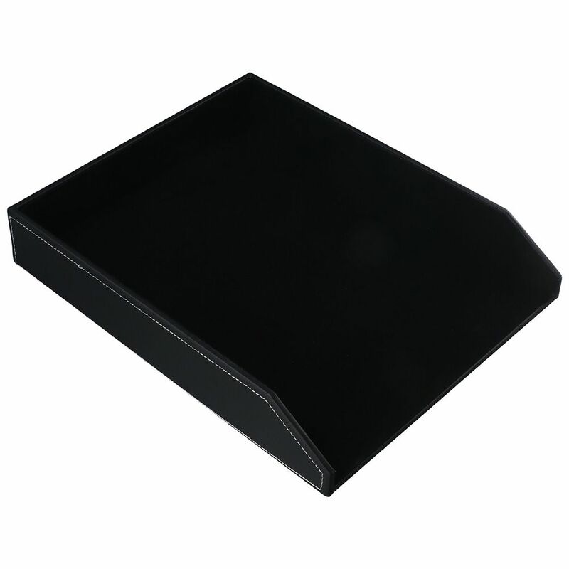 Black Leather Letter Tray Desk Organizer Paper Leather Office Organization Document Holder Office