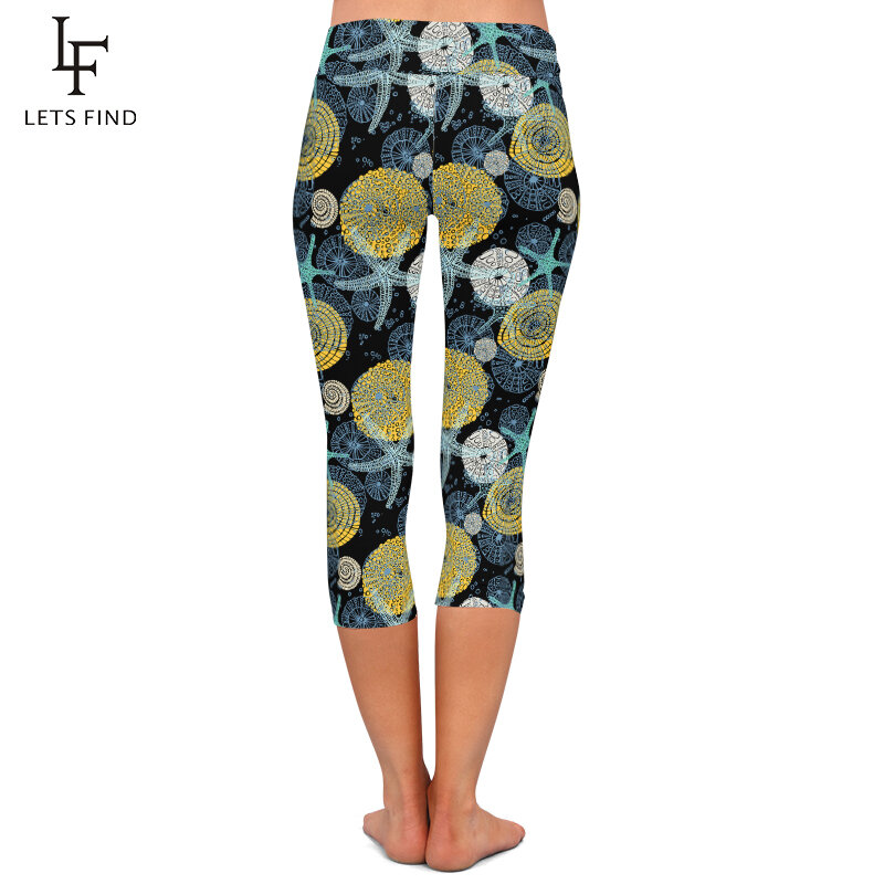 LETSFIND letnie nowe legginsy z wysokim stanem moda damska różne muszle, rozgwiazda drukowanie Fitness legginsy Capri