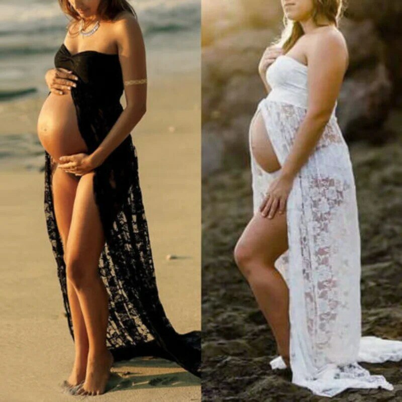 Vestido largo de encaje de tul para sesión de fotos de mujeres embarazadas, vestidos sexys de maternidad para sesión de fotos, vestidos largos de cintura alta para Baby Shower