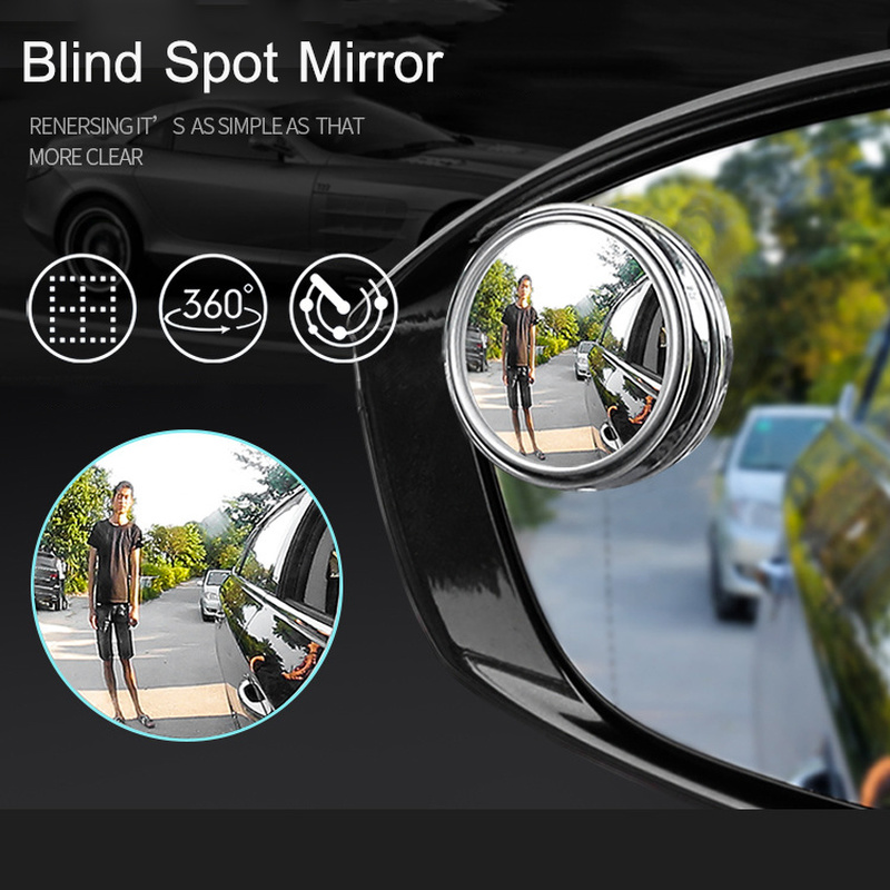 กระจกส่องจุดบอด2ชิ้น360องศาปรับได้กระจกหลังรถยนต์นูนกรอบกลมมุมกว้างสำหรับรถยนต์ถอยหลัง