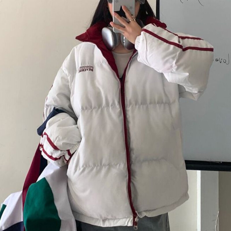2023 Winter New Women Cotton Clothes Loose Top Casual Stand Collar Stitching Outwear Fashion Warm Outcoat Short Parkas