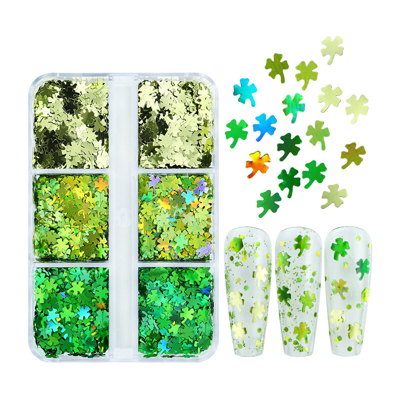 Stunning Clover Nail Art Decorations in Green - 6 Boxes Nail Art Accessories