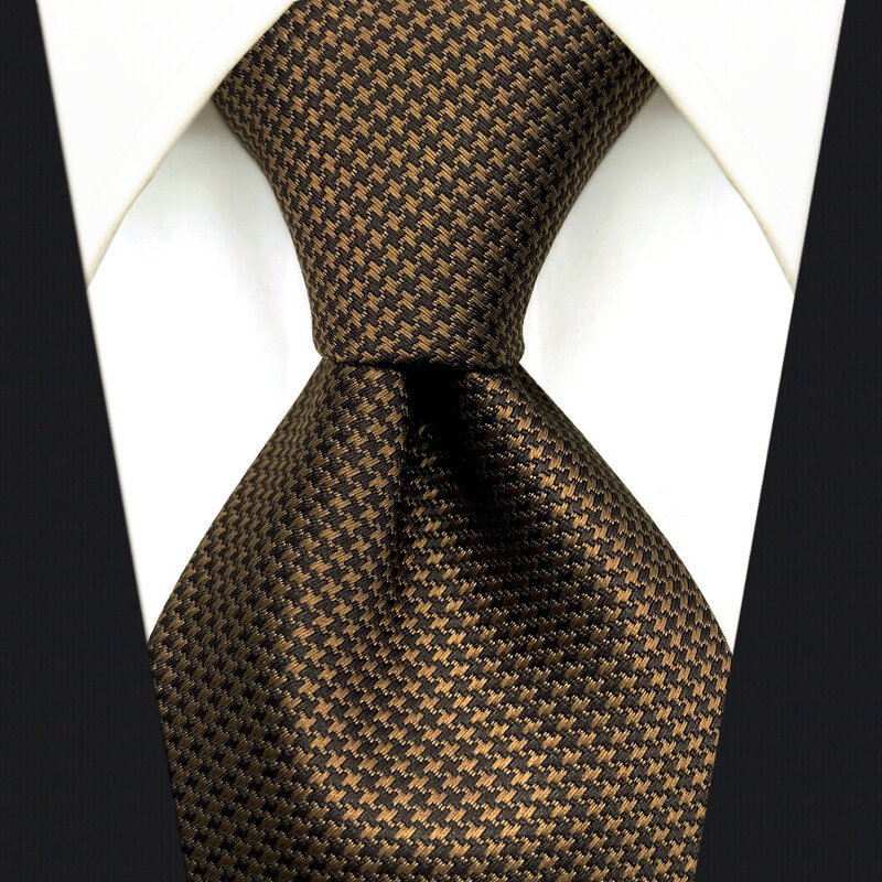 U27 brązowy zestaw krawatów Houndstooth Handmade moda ślubna bardzo długi rozmiar klasyczne krawaty dla mężczyzn Hanky