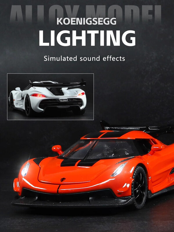1:24 Koenigsegg Alloy Car Model Simulation Sound And Light Pull-Back Toy Car Die-Cast Sports Car Boys Collection Ornaments Gift
