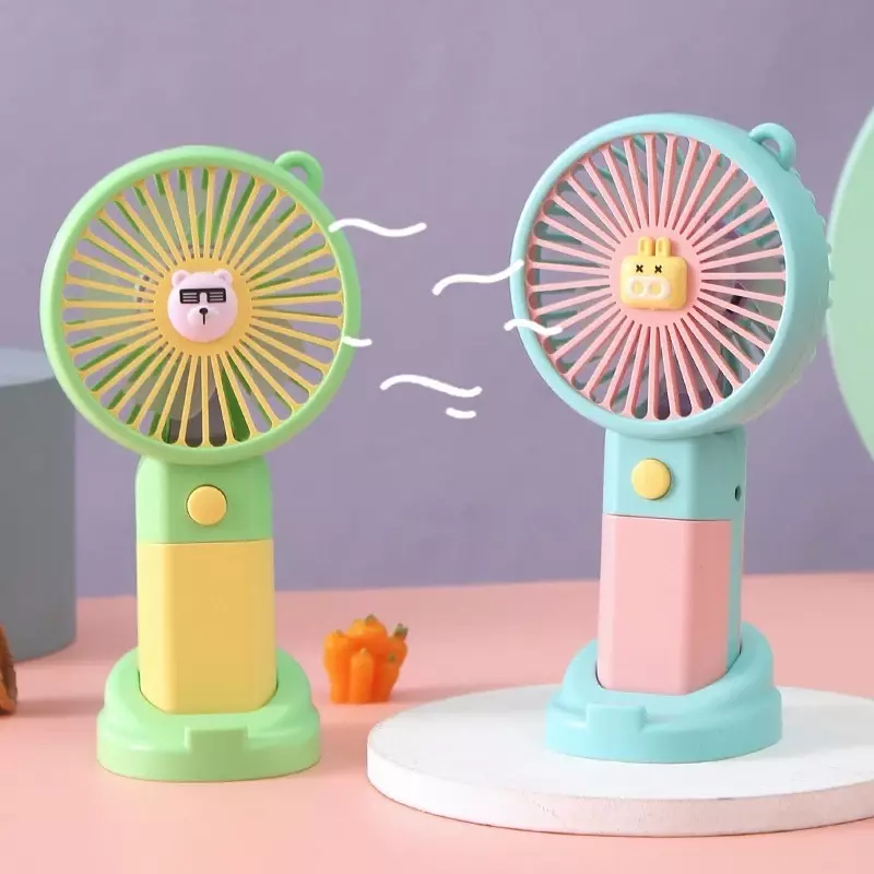 New Mini Handheld Electric Fan Cute Animal Shapes Big Wind Power with Base Students USB Rechargeable Portable Air Conditioner