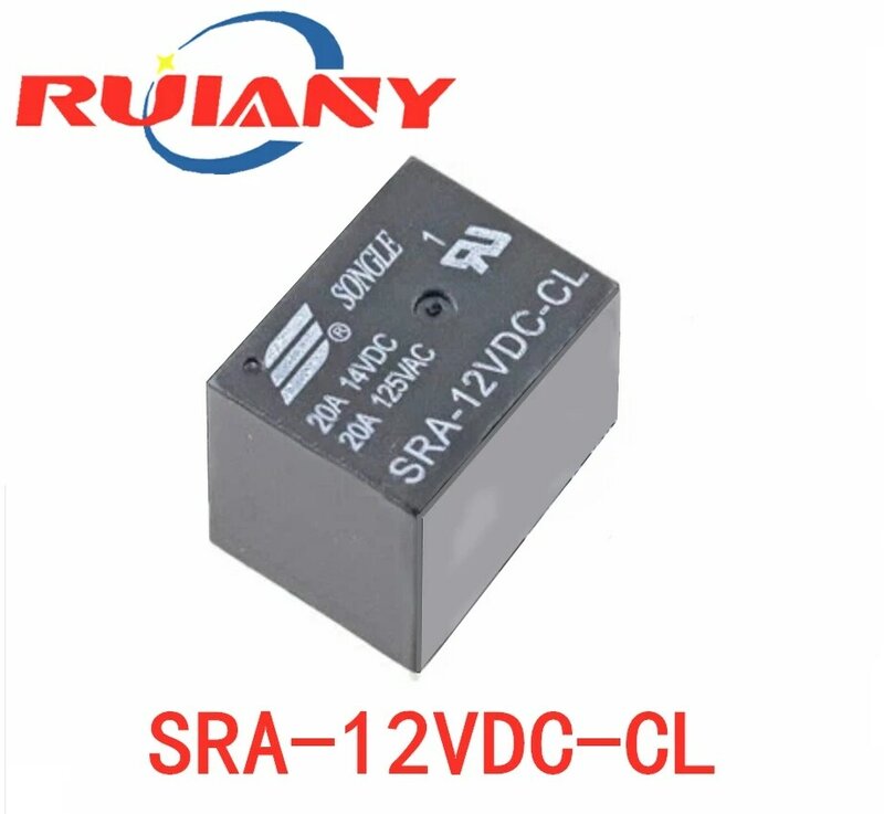 รีเลย์ไฟฟ้า SRA-12VDC-CL SRA-24VDC-CL 5โวลต์12โวลต์24โวลต์20A DC 5Pin PCB ประเภทในสต็อกสีดำรถยนต์รีเลย์