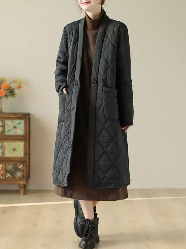 Nieuw In Winterjasje Vrouw Zachte Gewatteerde Jaszakken Single-Breasted Midi-Stijl Dames Parkas Koreaanse Mode Elegantie Streetwear