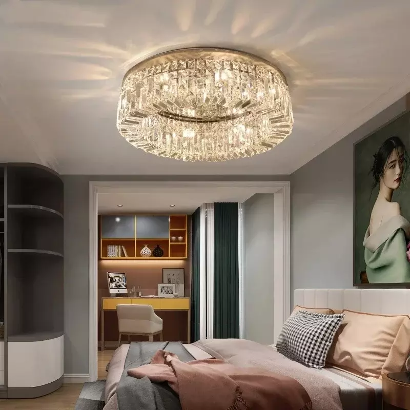 Candelabro de techo de cristal de lujo nórdico, luz colgante Led cromada dorada moderna para sala de estar, dormitorio, Hotel, pasillo, decoración interior