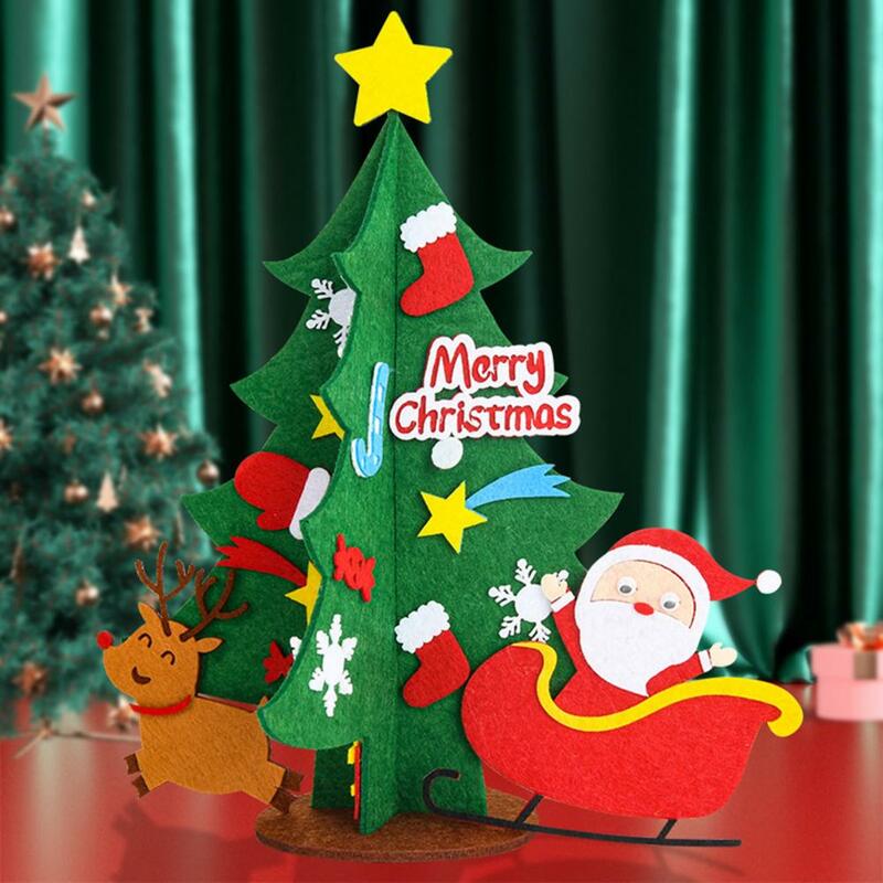 Juego de árbol de Navidad autoadhesivo para niños, conjunto de Material de fieltro para regalo, decoración festiva, no se decolora, ensamblado a mano, 1 Set
