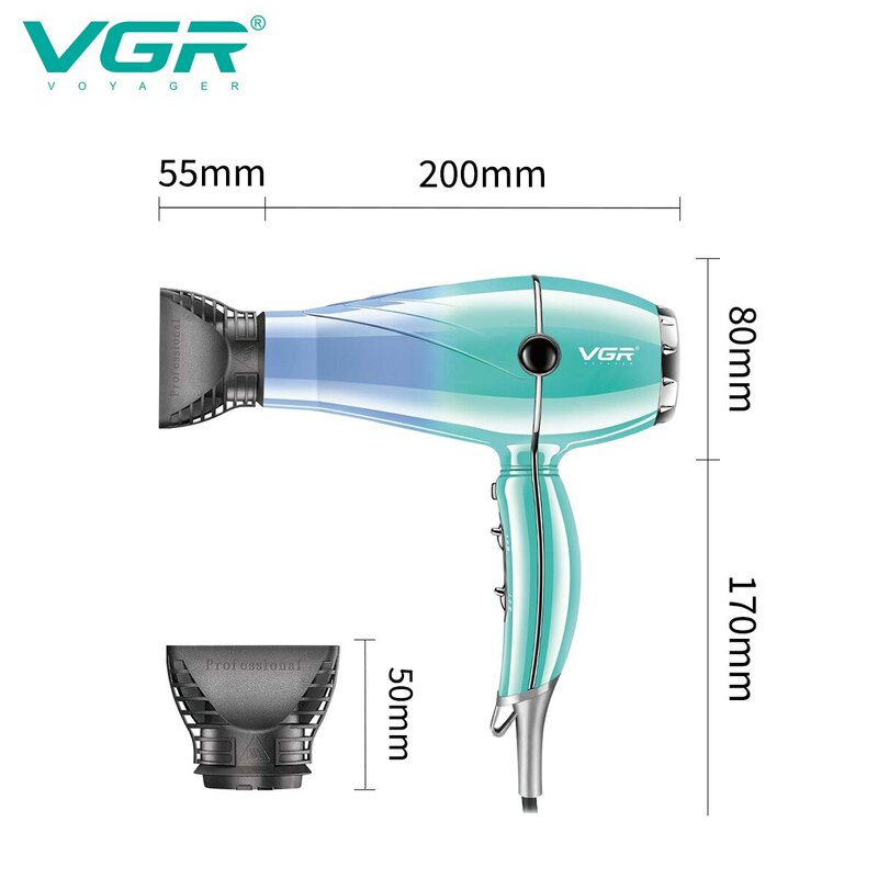 Профессиональный фен для волос VGR, 2400 Вт, высокая мощность, защита от перегрева, мощный ветер, сушка, уход за волосами, инструмент для укладки