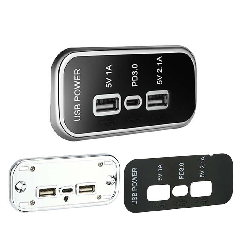 PD USB Tipo-C Tomada Adaptador, 3 Portas Carregador Rápido, Montagem em Superfície, Ajuste para RV, Marinho, Barco, Autocaravana, Caravana, 12V, 24V