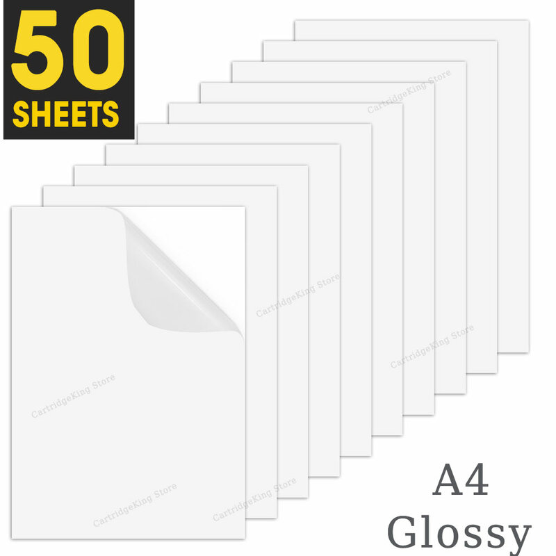 50 Folhas de Papel Adesivo de Vinil Imprimível A4 Auto-adesivo Print Sticker 210mm x 297mm trabalho para Impressora Jato de Tinta Etiqueta DIY