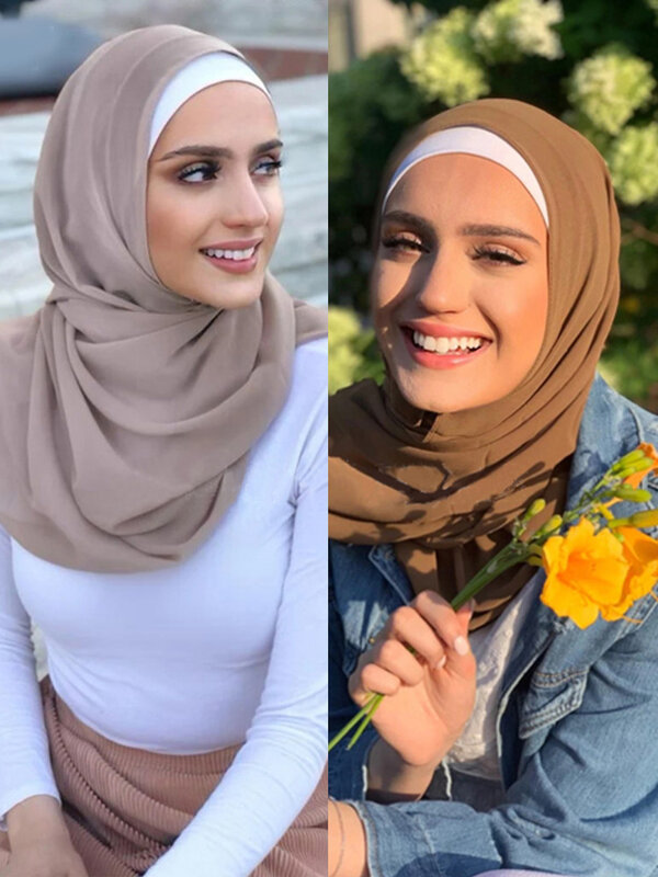 일반 색상 무슬림 쉬폰 스카프, 히잡 머리띠, 여성 이슬람 머리 커버 숄 랩, 히잡 머리 스카프