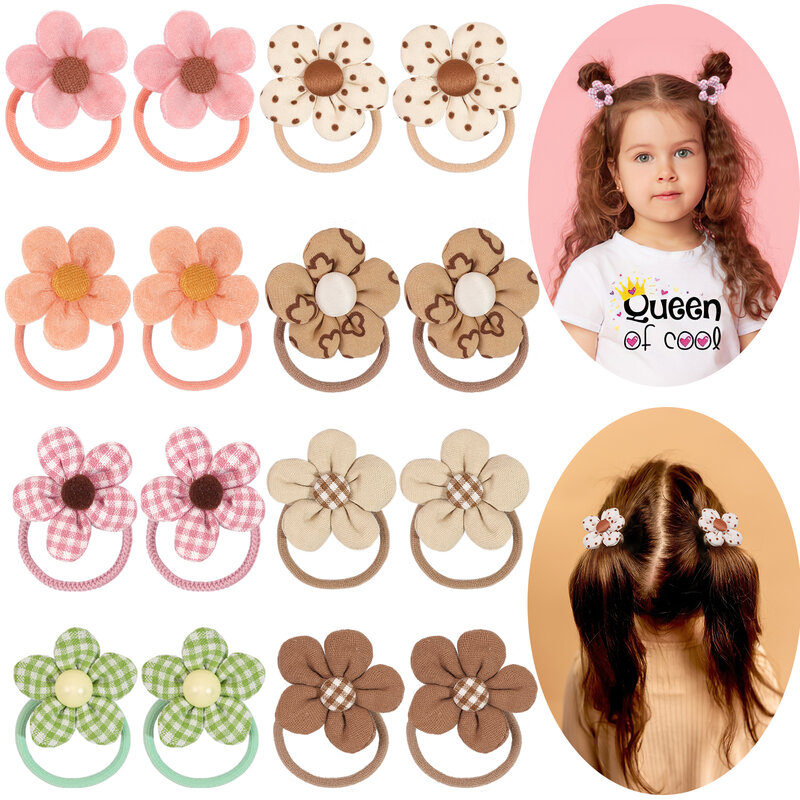 8Pcs Boutique childrens Hair Ties with Flowers,  Hair Bow Ties for Toddler Girls, Elastics Ponytail Holders Pigtails Rubber Band