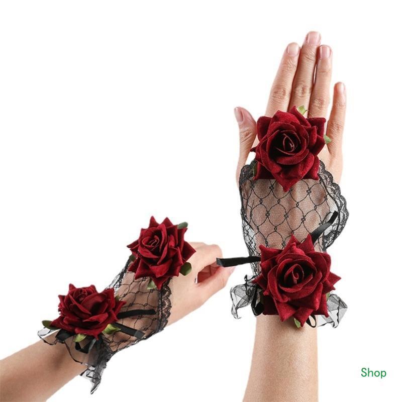 L5YC 레이스 프릴 커프스 꽃 장식, 손목 커프스 코스프레, 청소년용 손목 장식품