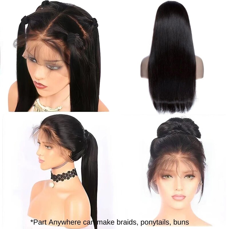 Pełna koronkowa peruka z ludzkich włosów Natura czarna koronka 150% gęstości przezroczysta koronka prosta bezklejowa peruka z krótkim bobem dla czarnych kobiet