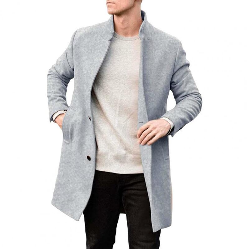 Das Men Monochromatic Coat para Jeans, Classic Coat, Stand Collar, All-Match Design, Thickened, Fine, Autumn, Winter