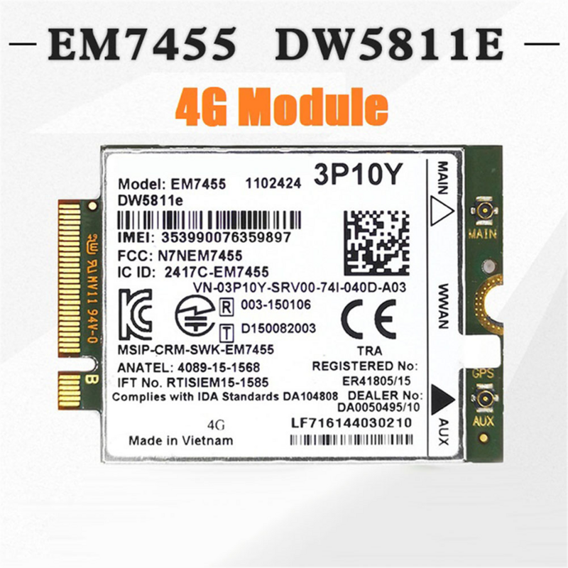 EM7455 DW5811E 4G Module+Antenna 3P10Y CAT6 E7270 E7470 E7370 E5570 E5470 Wireless FDD/TDD Gobi6000