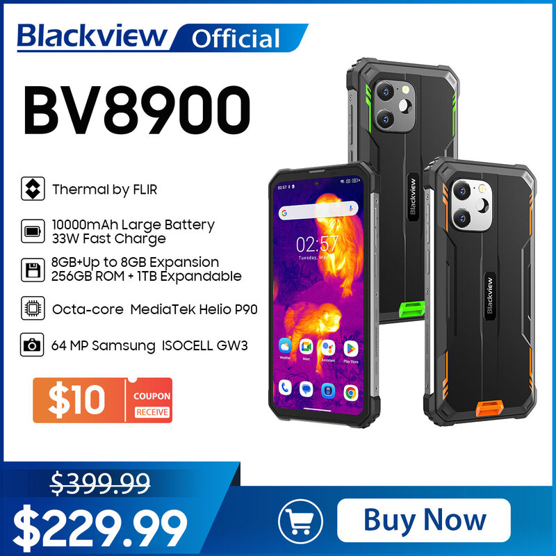 Blackview BV8900 안드로이드 13 러기드 머신, 6.5 인치 1080x2400 16GB 256GB, Helio P90 옥타 코어, FLIR 써멀, 월드 프리미어®