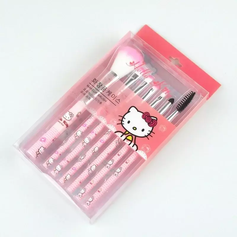Hello Kitty-Juego de brochas de maquillaje para mujer y niña, herramienta de belleza para sombra de ojos, labios y cejas