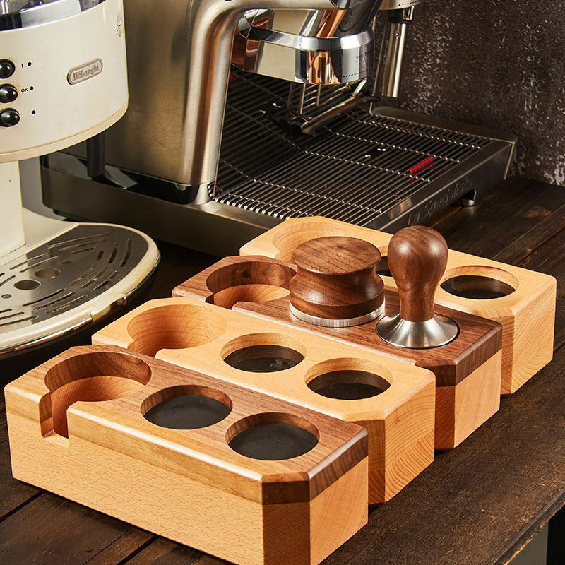 51 53 58mm Coffee Filter Rack Tamping Station Set Vintage Espresso Protafilter Holder Base Wood Support Coffee Tamper Holder