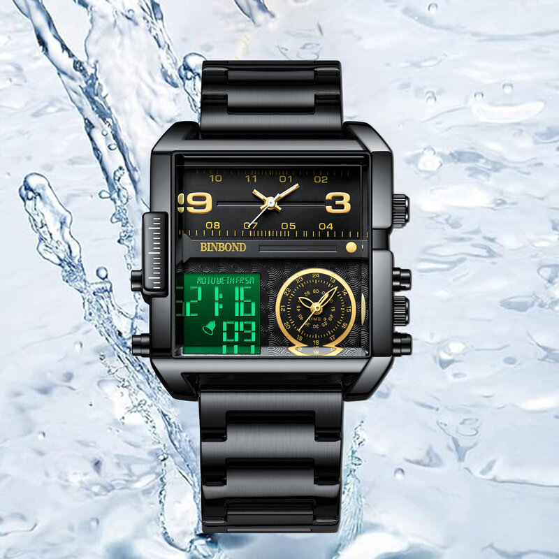Reloj de cuarzo para hombre, resistente al agua, 30m, pantalla analógica-Digital