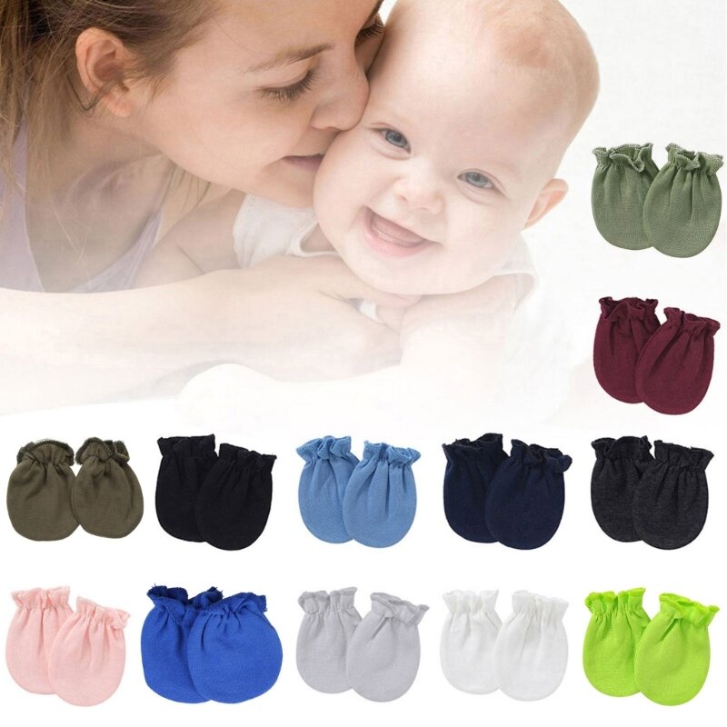 1 Pair Newborn for Protection Face Scratch Hands Gloves Solid Color No Scratch Mitts Baby Anti Scratching Soft Cotton Gl Y55B