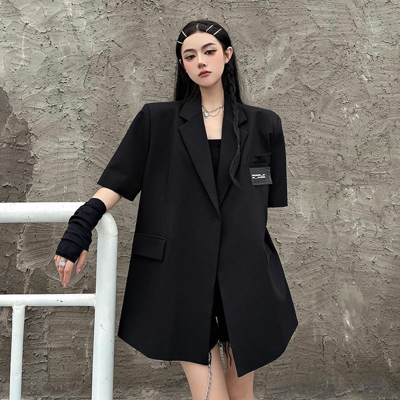 Abrigo de traje de manga corta para mujer, nuevo diseño, holgado e informal, chaqueta superior fina, verano 2024