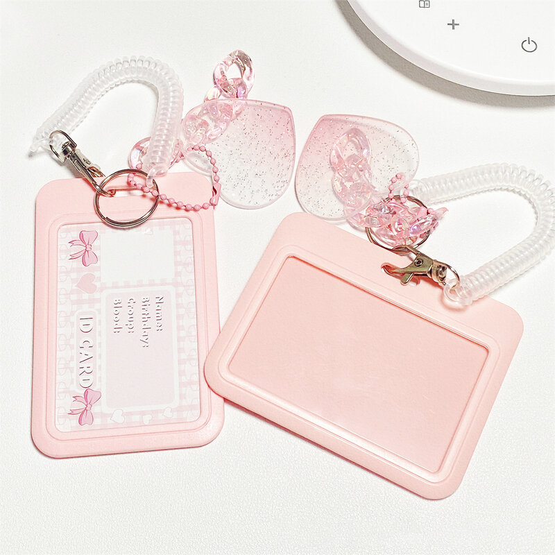 Sparkling Pink Blue White Love Heart Card Bag Gradient Color Guka Keychain Bus Card Student Id Card Cover Plastic Hangings