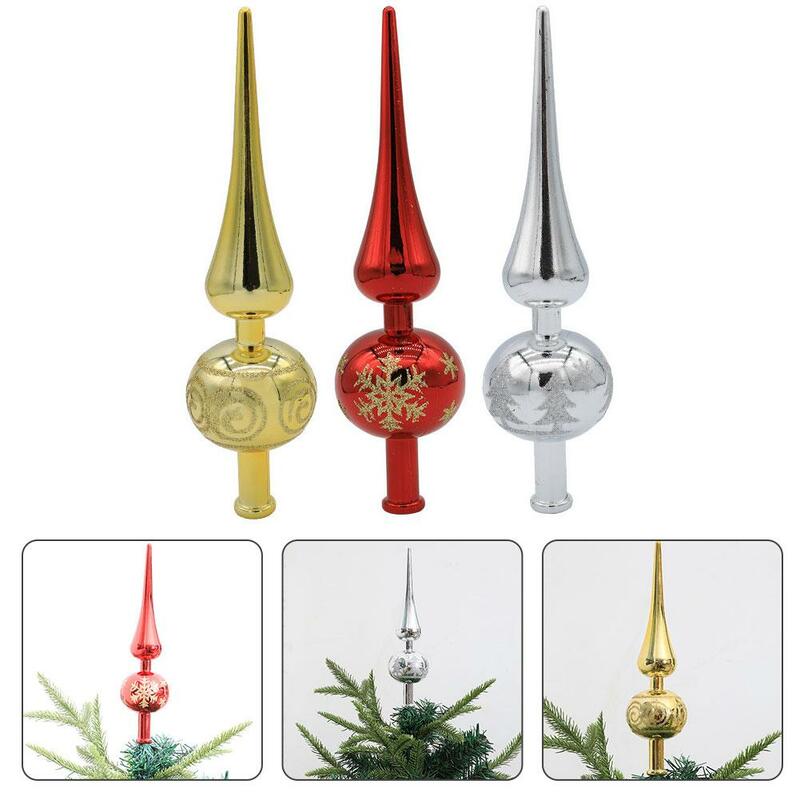 1pc Christmas Tree Topper Plastic Spherical Spherical Xmas Treetop Plastic Party Ornament Items Tree Topper Painted Decorat O6B3