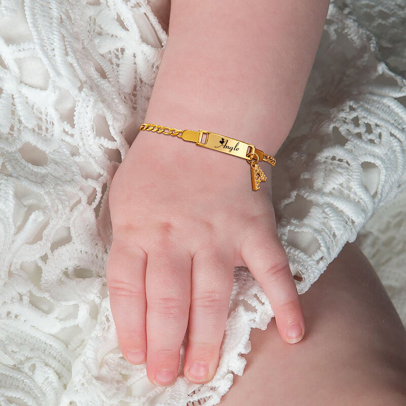 Pulseira personalizada com nome para bebê e criança, pulseira de gravura livre com nome e data, presente de aniversário, recém-nascido
