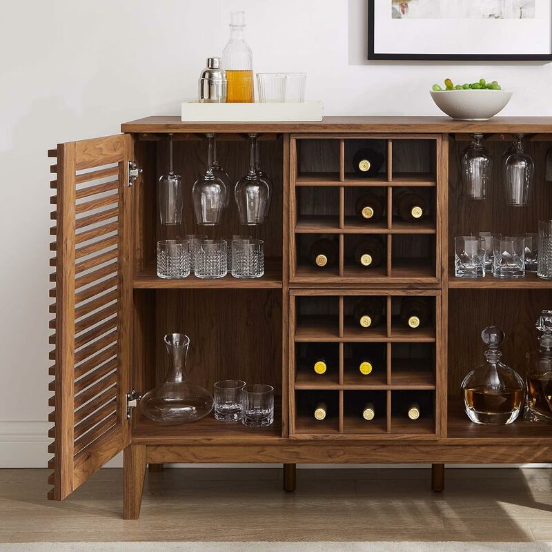 Modern Wine Bar Cabinet em Walnut, Wood Farmhouse Buffet Cabinet, Bares e armários de vinho, Wine Rack para bebidas e copos