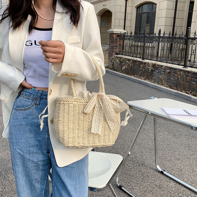 Сумка HOCODO Женская плетеная, Соломенная пляжная сумочка ручной работы, повседневный богемный чемоданчик на шнурке