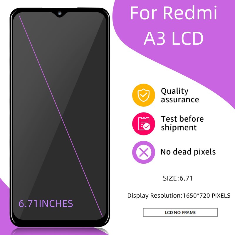 6.71 "dla Xiaomi Redmi A3 wyświetlacz LCD ekran dotykowy Digitizer zgromadzenie dla Redmi A3 LCD M1906F9SH M1906F9SI wymiana