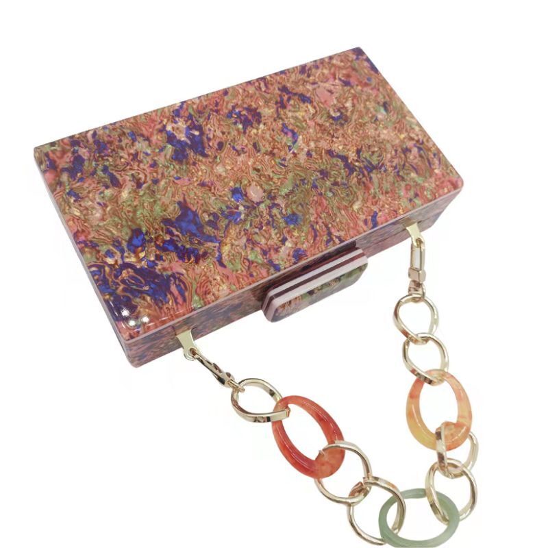 다채로운 아크릴 쉘 상자 클러치 여성 여성 플랩 어깨 수지 체인 핸드백 파티 공장 저녁 레이디 소녀 지갑 지갑