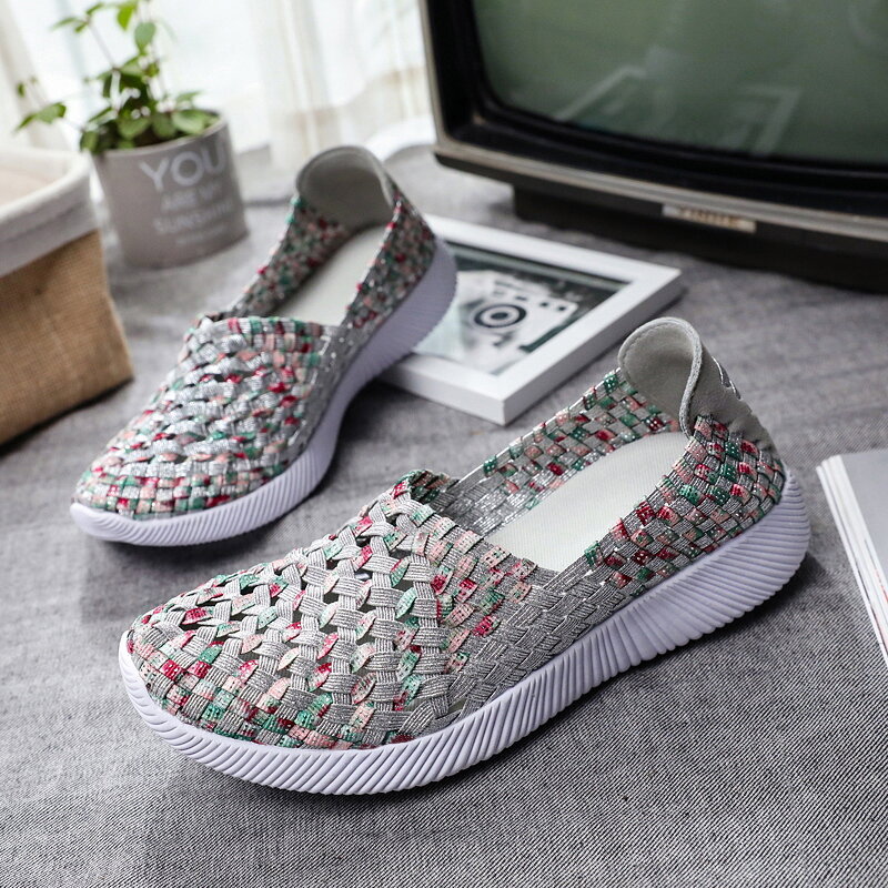 STRONGSHEN Women  Shoes  Summer Middle-aged  And  Elderly Hexagonal Hollow Braided Non-slip  Mother  Shoes  Sports  Casual Shoes